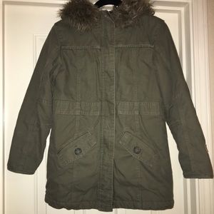 Olive green Carhartt girls faux fur coat jacket